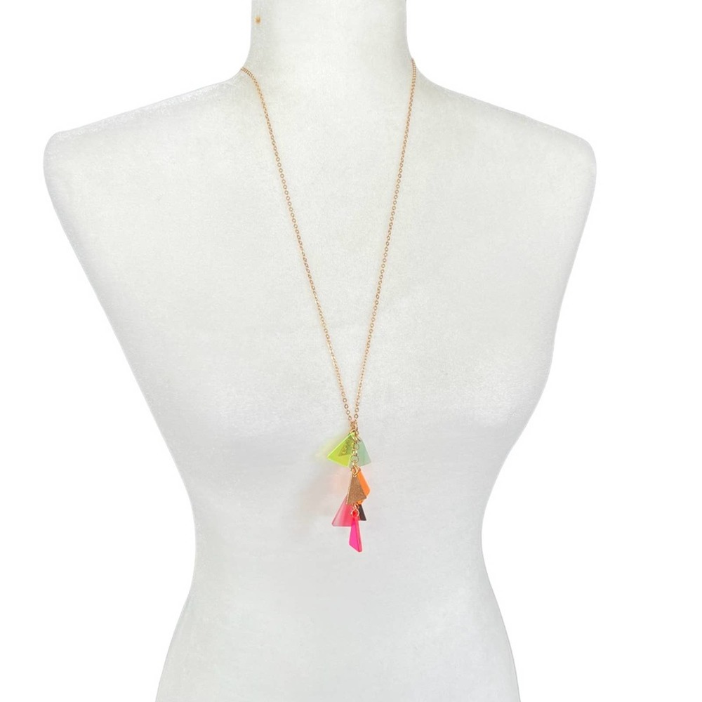 Stephan & Co acrylic triangle long gold tone necklace